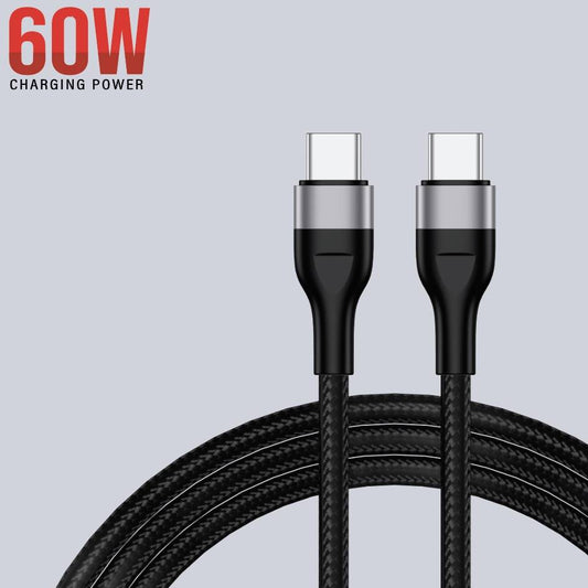 Cable for USB-C Devices, 60W, Braided, 3 Ft | U-107 (Black)