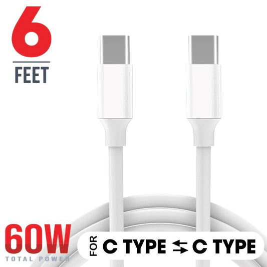 6 Feet, 60W, USB-C to USB-C Cable | White | U-54