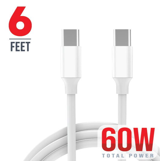 6 Feet, 60W, USB-C to USB-C Cable | White | U-54